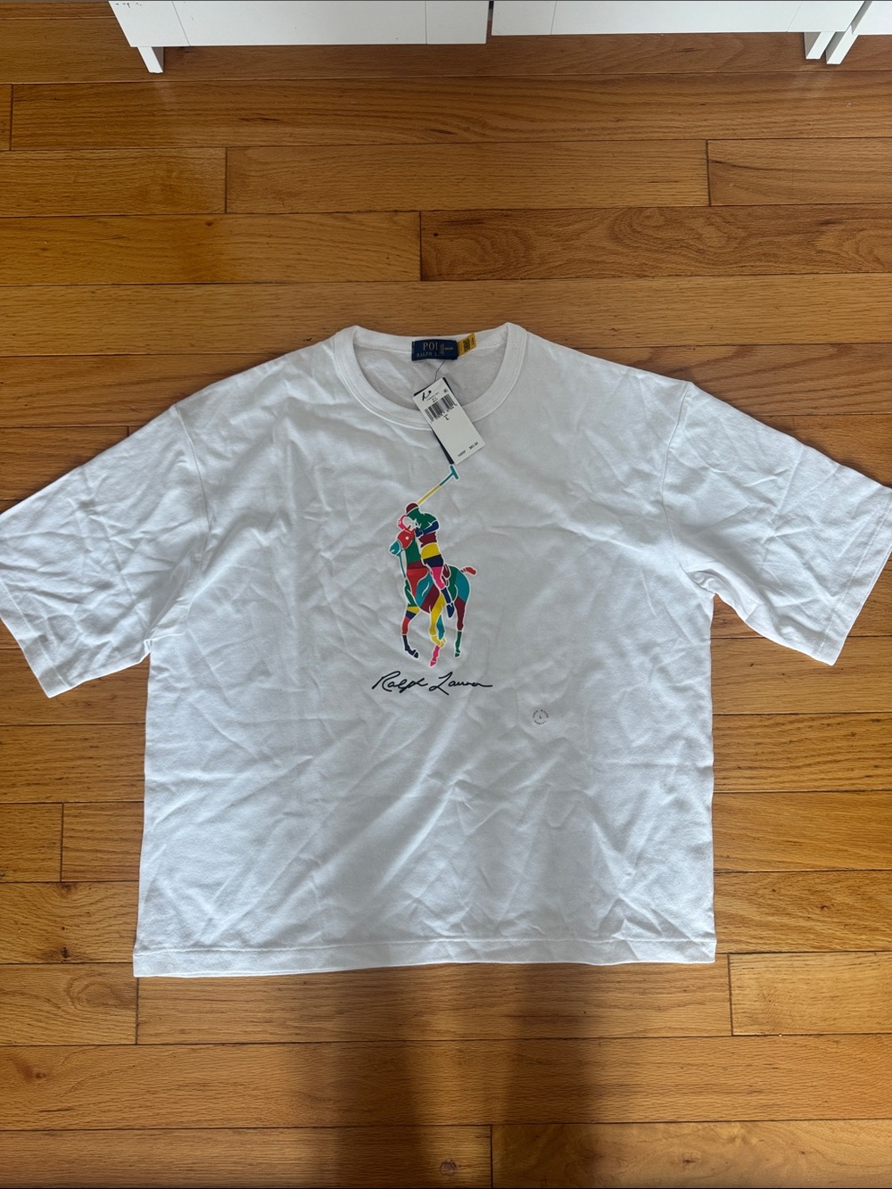 Ralph Lauren White Short-Sleeve Tee with Multicolor Polo Player